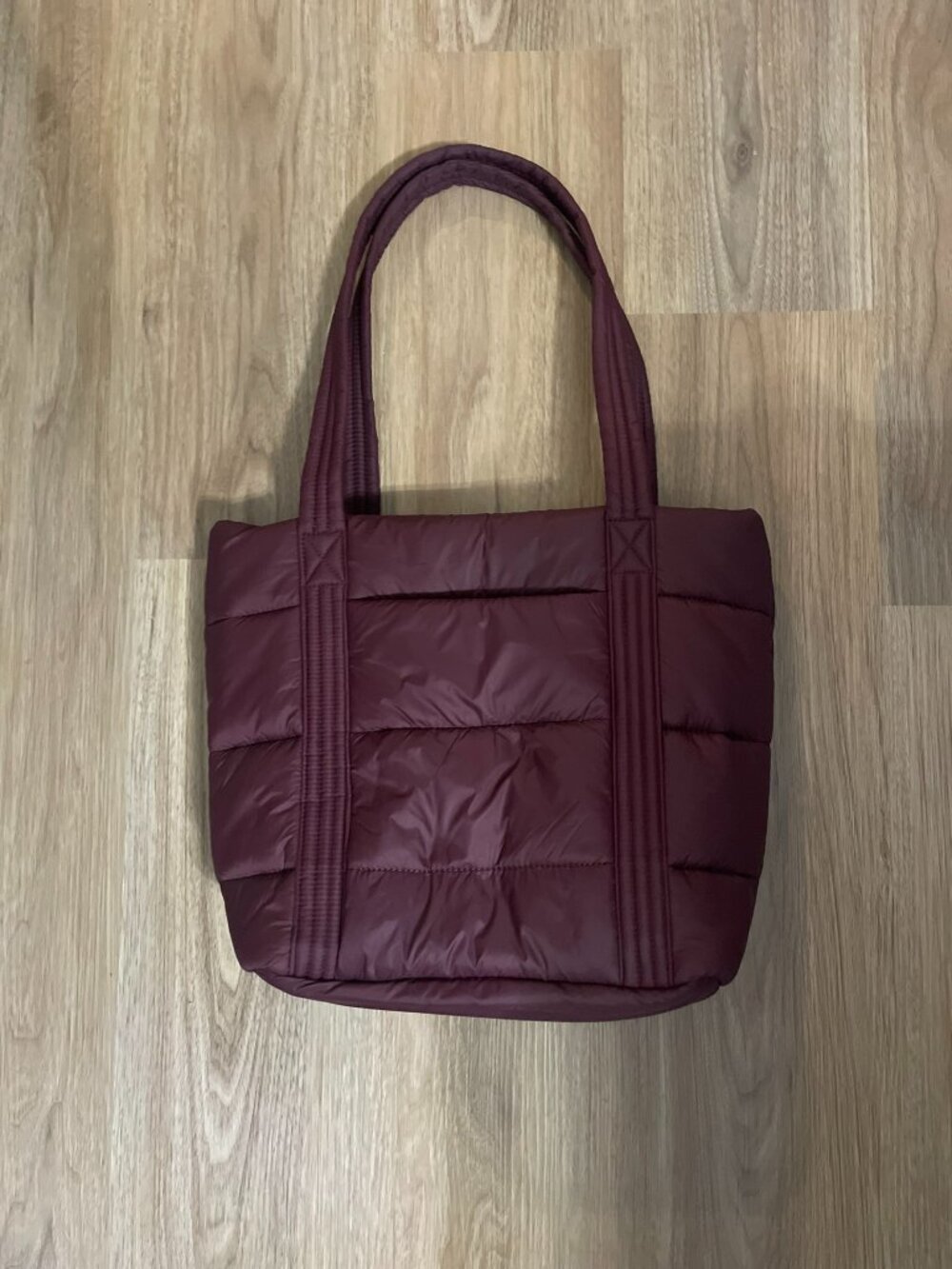 Land's End Puffer Shoulder Tote/Purse Maroon Pockets